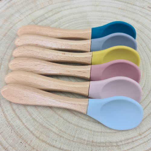 Coin Repas Cuilleres En Bois Et Silicone Pour Bebe Personnalisees