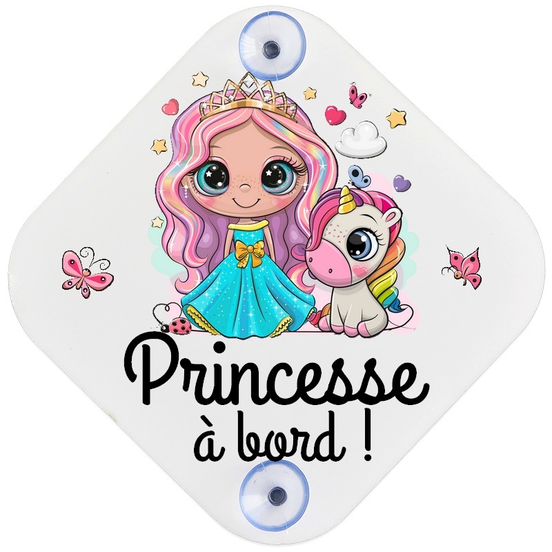 Plaque voiture personnalisée Bébé à bord - modèle Princesse Licorne
